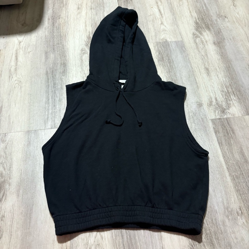 Aerie Sleeveless Black Hoodie Sweatshirt Medium NWT